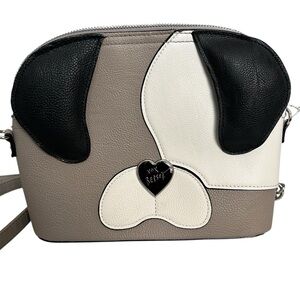 Betsey Johnson Vegan Dog Face Crossbody Bag Taupe Black Ivory NWT